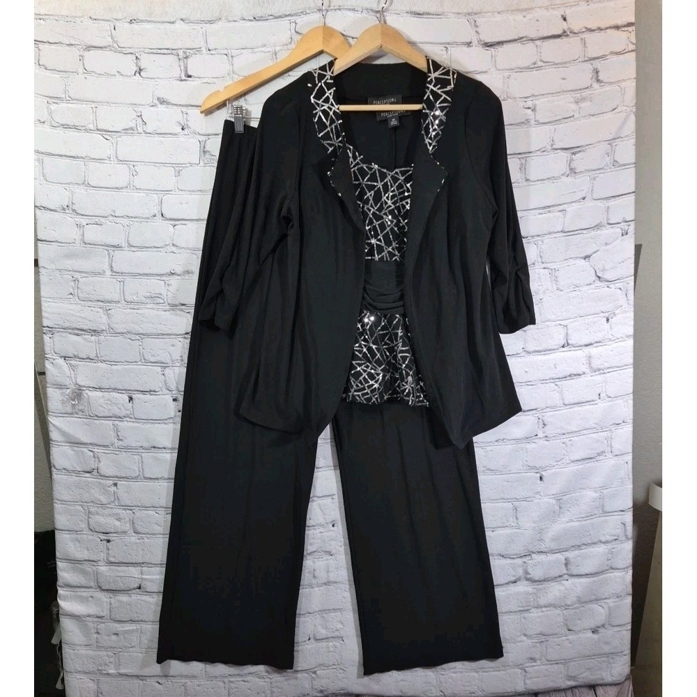 Perceptions‎ New York Women's 10 Outfit Blazer Tank Slacks Black Sequins 3 Piece